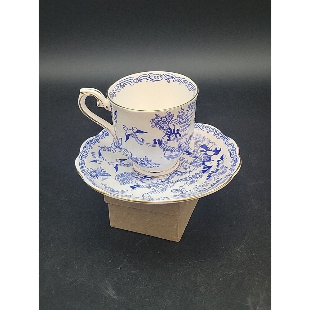 VINTAGE ROYAL ALBERT MIKADO DEMITASSE CUP & SAUCER Blue White Bone China Asia